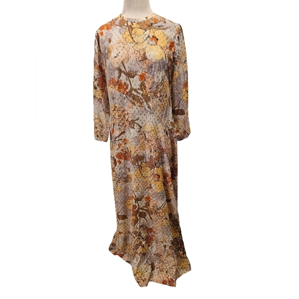 Leslie Pomer Vintage 1960s Maxi Hostess Dress Grannycore - Picture 3 of 9